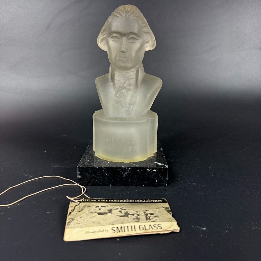 L E Smith Thomas Jefferson Mount Rushmore Frosted Glass Bust Figurine On Marble